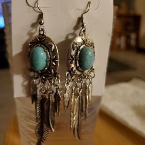 Vintage style turquoise and silver hook earrings